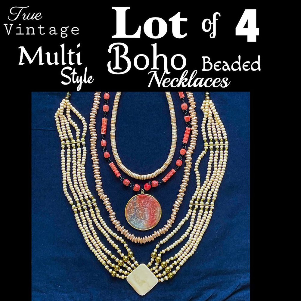 ▪️VTG▪️1980's 1990's Lot of 4 Multi-Style Boho Beaded Statement Necklaces